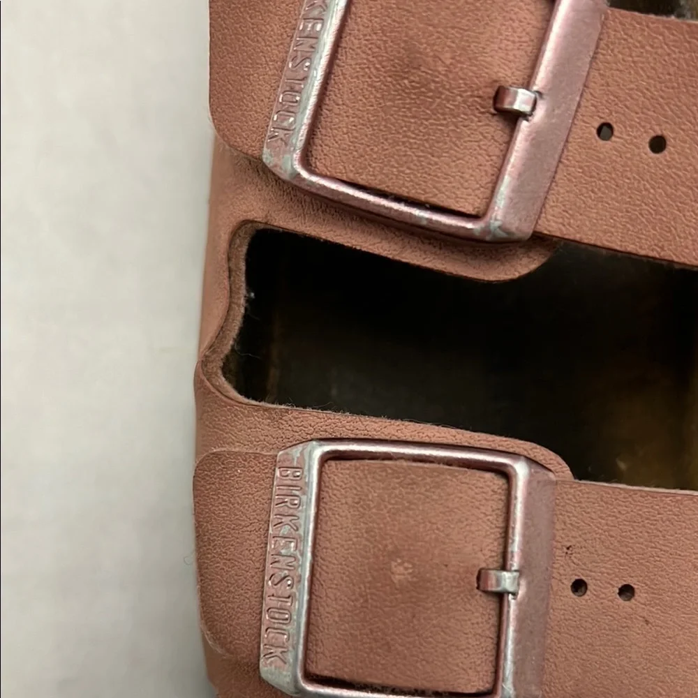Birkenstock Dusty Rose Sandals with Suede Straps and Metallic Buckles
